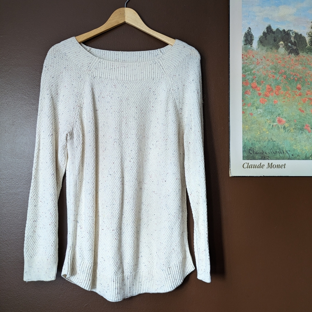 LOFT Cotton Speckled Crew Neck Sweater